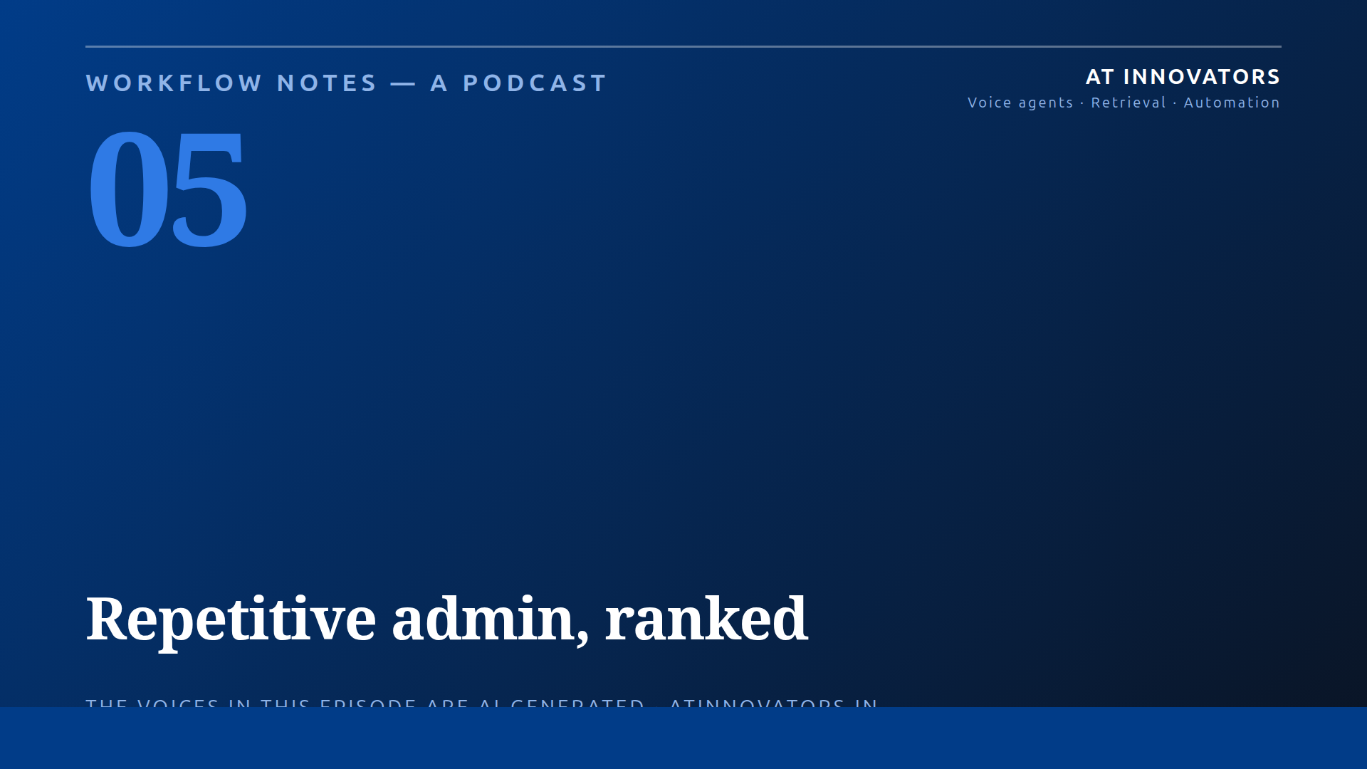 Cover for Workflow Notes episode 5, Repetitive admin, ranked